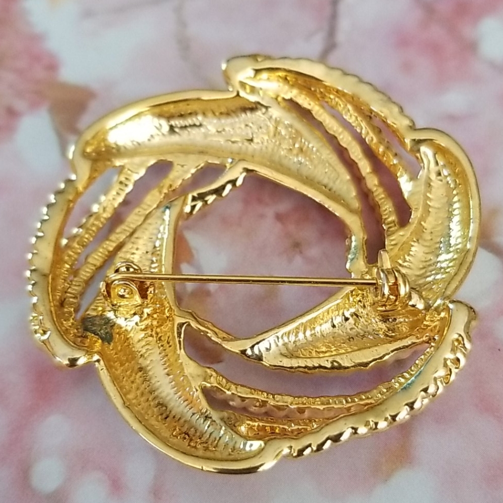 Vintage Mid Century Goldtone Rope Design Wreath Brooch Pin - Picture 10 of 15